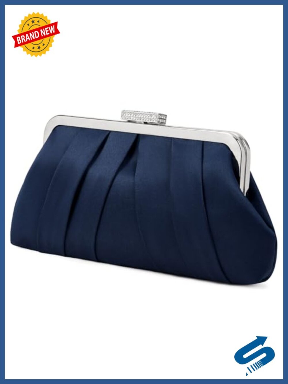 Pleated Satin Evening Clutch with Chain Strap Party Wedding Bag